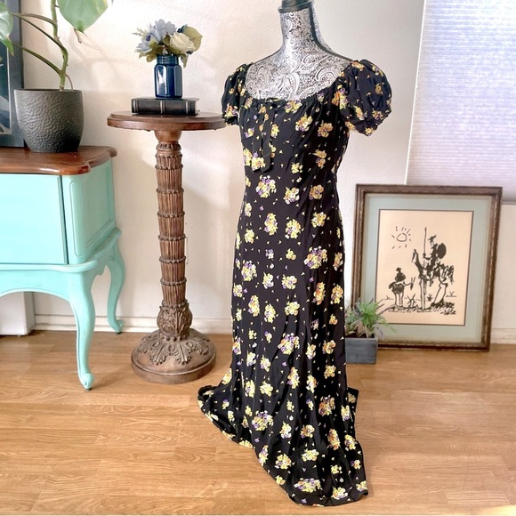 NWT Alessandra Rich Daisy Print Off-Shoulder Silk Midi Dress US 10 / IT 46 - Picture 12 of 14